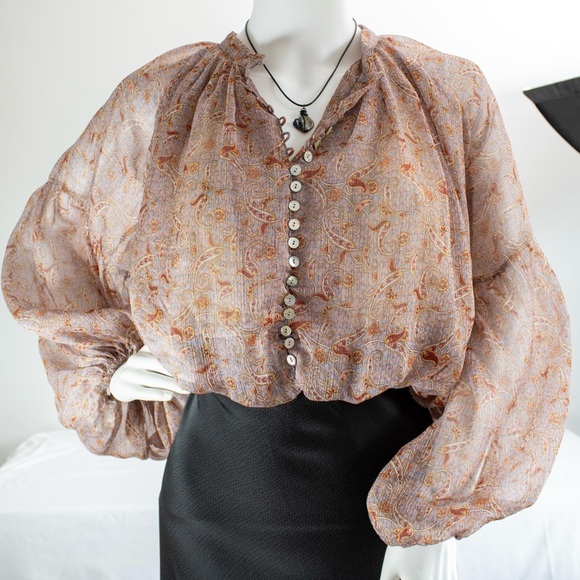 Zara Multicolor Chiffon Dressy & Chic Paisley Printed Women’s Blouse Size Medium - Picture 4 of 17